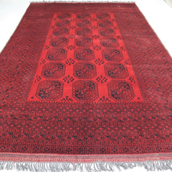 1980's Vintage Area Rug, 7x10 Afghan Handmade Rug, Turkmen Hand knotted 100% Wool Tribal Bukhara Rug, Vintage Oriental Rug For Living Room