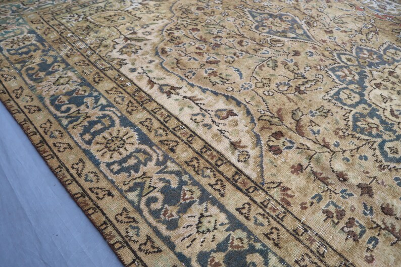 Alfombra beige de 1,93 m x 2,93 m, hecha a mano, de lana pura con diseño de cachemira. Hogar y vida. Alfombra única. Color neutro. Diseño Serapi. imagen 11