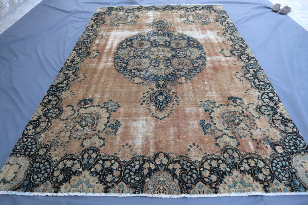 Antique Faded Red Black Caucasian Rug 7x11 Ft Afghan Central Design ...