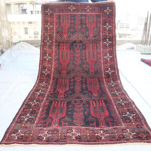 3&#39;6x7&#39;8 ft, Collectors piece 1960s Antique faded distressed Area Rug - Hand knotted veg dyes wool Nomadic rug - Tribal Baluch Oriental Rug