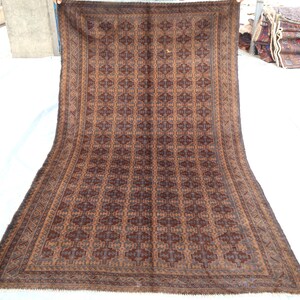 Afghan Vintage Rug 3&#39;8x6&#39;0 ft Brown Black Veg dyes Handmade Wool Caucasian Area Rug, Tribal Faded Baluch Antique Rug Bedroom Living Room Rug