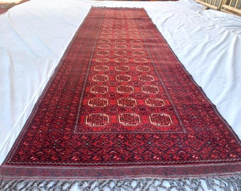 Alfombra de pasillo de 3 metros (10 pies) 85 x 300 cm (10 pies) estilo afgano Ersari hecho a mano, alfombra vintage, alfombra oriental, alfombra tribal turcomana antigua, alfombra de pasillo, alfombra de entrada de cocina.