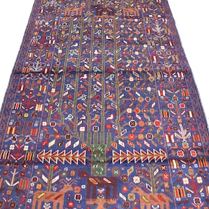 ヴィンテージの絵画的ラグ 3'2x5'5 フィート アフガニスタン製