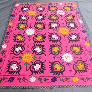 6x15 quadratischer Suzani Teppich, handbestickter Suzani Kilim, Wohnzimmerteppich, Esszimmerteppich, Stickerei Wandteppich Bettdecke Tischdecke