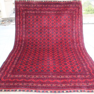 Turkmen Tribal Mowri rug 5&#39;6x7&#39;10 ft Afghan Bokhara Hand-Knotted rug, Vintage Soft Wool Rug In Excellent Condition, Rug For Bedroom Kitchen