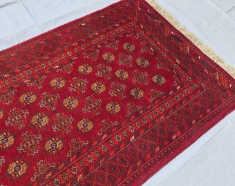 Afghan Antique Rug 3'3x6'7 ft Caucasian design Geometric Rug- Turkmen Oriental Area rug- Fine Handmade Wool Rug- Aesthetic Living room Rugs