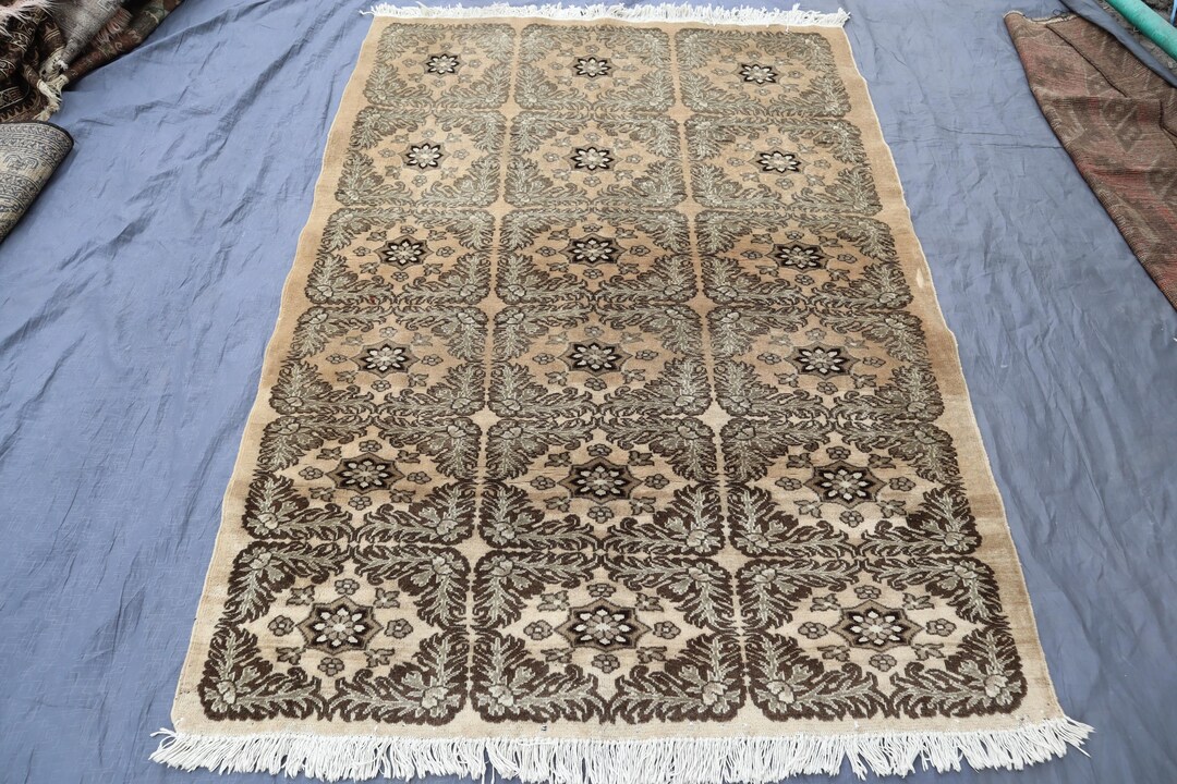 1950 Wool Rug 4x6 Antique 1950s Handmade Wool Rug, Geometric Caucasian Rug ...