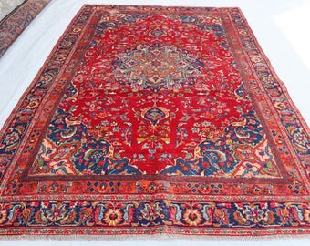 1950&#39;s Antique Caucasian Rug 6&#39;5x9 ft Afghan Handmade low Pile Wool Faded Vintage Distressed Rug, Bedroom Farmhouse Art Rug, Living Room Rug