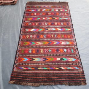 Vintage Area Rug - Afghan Handmade Kilim Rug - Red Biege Purple Vintage Red Geometric design Flatweave Rug- Boho Rug- Oriental Rug- Kids Rug