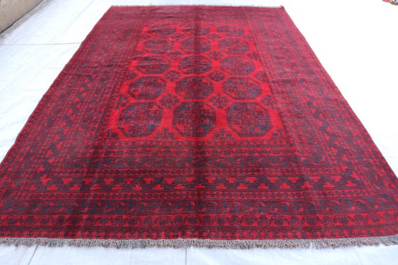 アフガニスタン製ヴィンテージ トライバルラグ 7x9 トルクメン製 本物