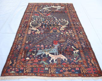 Authentic Afghan Antique Pictorial Rug 4&#39;1x6&#39;10 ft Vintage Natural Wool Rug- One of a Kind Rug- Afghan Handmade Oriental Home decor-Kids rug