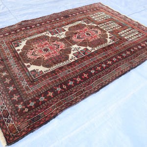 Antique Prayer Rug 3&#39;2x4&#39;4 ft Turkoman Vintage Ersari Rug, Antique Tribal Carpet/ Oriental Area Rug/ Handmade Wool Rug/ 1960s Antique Carpet