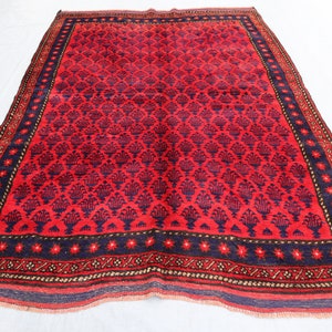 1920s Antique 6x9 Afghan Caucasian Area Rug/ Terracotta Low Pile Handmade Wool Rug/ 5&#39;6x8&#39;6 ft Oriental Rug/ Turkmen Tribal Rug/ Bedroom Rug
