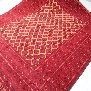 1980s Antique Bokhara Rug 10x12 ft Handmade Wool Large Area rug/ Turkoman Mowri design Area Rug Oriental Rug/ Tribal Rug/ Living Room Carpet