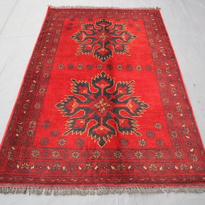3x4 Bukhara Rug 2&#39;8x4&#39;2 ft Afghan Entryway Rug, Tribal Rug, Vintage Rug, Oriental Turkmen Rug, Bedroom Rug Office Kitchen Rug Doormat Carpet