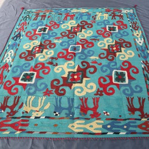 5x6 ft Handmade Multi Color Suzani Kilim, Living Room Rug, Dining Centerpiece Rug, Needle Embroidery Tapestry, Entryway Rug Wall Hanging Rug
