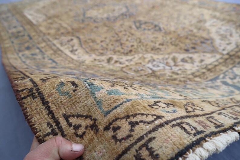Alfombra beige de 1,93 m x 2,93 m, hecha a mano, de lana pura con diseño de cachemira. Hogar y vida. Alfombra única. Color neutro. Diseño Serapi. imagen 2