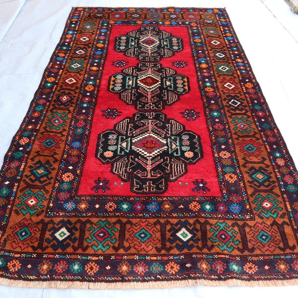 4x7 Afghan Vintage Area Rug- Handmade 100% Soft Wool Rug- Tribal Area Rug- Bedroom Kitchen- Farmhouse Tapis Oriental Bohemian Rug- 4x7 Rugs