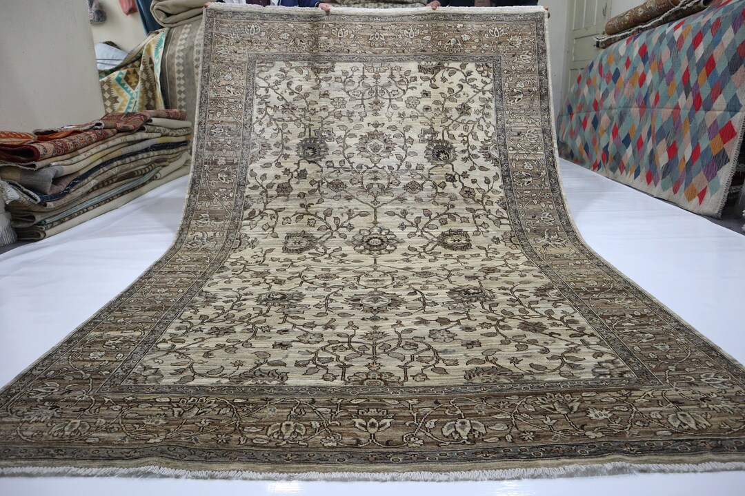 9x6 Rugs 9x6 Ft Undyed Natural Wool Serapi Area Rug, Afghan Hand Knotted Rug ...