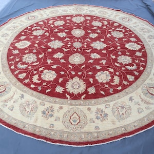 10x10 ft Circul Rug - High Quality Afghan Hand-made Wool Round Area Rug, 10x10 Oushak Area Rug, Modern Bedroom rug, Kitchen, Farmhouse Rug