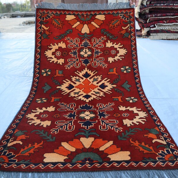 Afghan Vintage Rug 2'6x4'4 ft Antique Afghan Floral Rug/Turkmen Hand Knotted Wool Tribal Rug/ Kitchen/ Bedroom Rug/Oriental Rug Bohemian Rug