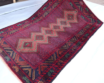 Alfombra vintage afgana de 4x6 pies 100% lana hecha a mano alfombra de área / alfombra étnica turcomana descolorida / auténtica alfombra oriental fina balochi / cocina de oficina de dormitorio