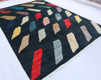 6x9 Afghan Moroccan Area Rug - Plain Black Red Modern Design Handmade Natural Dyes Rug- Rugs for living room- Bedroom rug- Oriental Boho Rug