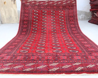 200x300 Antiker turkmenischer Ersari Teppich/ Turkmenischer Stammes-Tekke Teppich/ Handgefertigter Teppich aus Wolle/ Roter Kurzflor Orientteppich/ Wohndekor/ Küchenteppich 2x2m