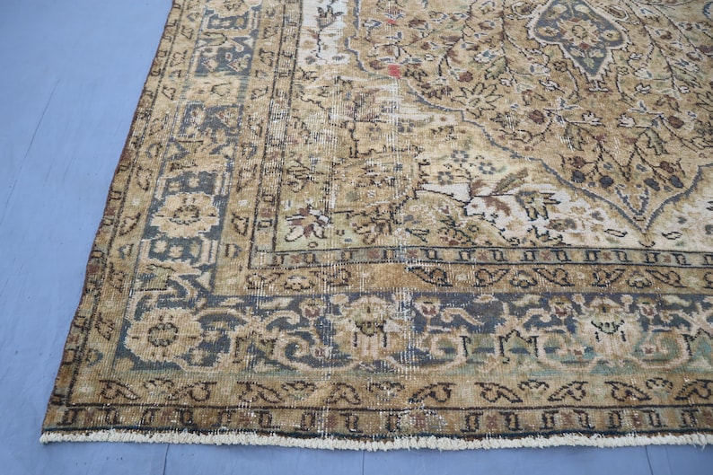 Alfombra beige de 1,93 m x 2,93 m, hecha a mano, de lana pura con diseño de cachemira. Hogar y vida. Alfombra única. Color neutro. Diseño Serapi. imagen 7