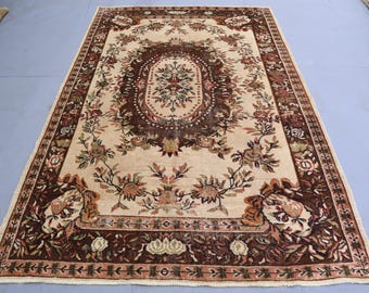 1940s Antique 6x9 Afghan Caucasian Area Rug/ Terracotta Low Pile Handmade Wool Rug/ 6'0x9'0 ft Oriental Rug/ Turkmen Tribal Rug/ Bedroom Rug