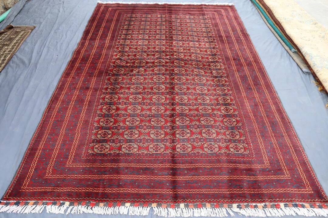 Waziri Rug Afghan Tribal Ersari Rug 6'5x9'5 Ft Vintage Turkmen Waziri Design Rug ...