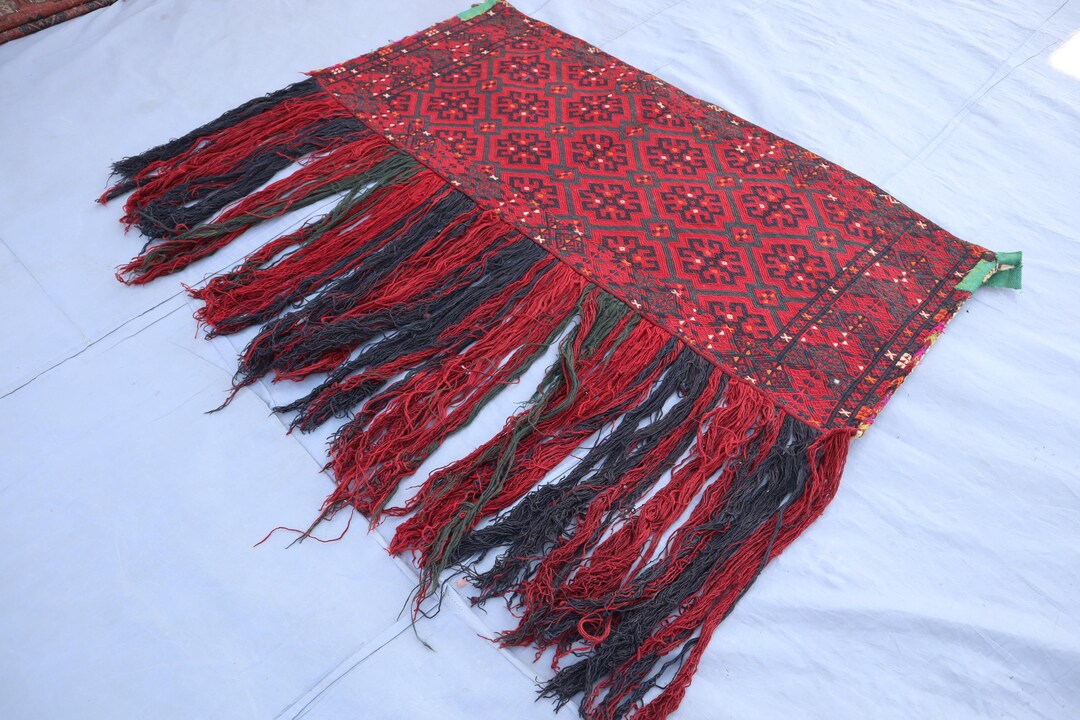 Vintage Turkmen Wool Rug, Bukhara Pattern Wall Hanging Jalar Rug, 3'3 ...