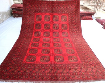 Antique Ersari Rug 6'8x9'7 ft Turkmen Hand Knotted Tribal Area Rug, Rusty Red Vintage faded Turkmen Oriental Tekke Rug, Rugs for Living room
