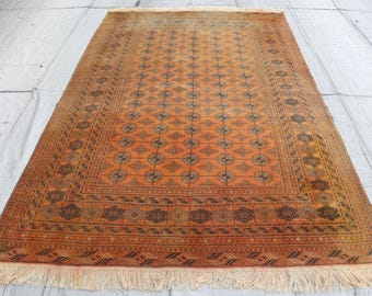 Alfombra afgana antigua de Bujará de 201 x 290 cm, alfombra Ersari auténtica hecha a mano de terracota turcomana vintage de 213 x 305 cm, alfombra tribal oriental, alfombras para sala de estar.