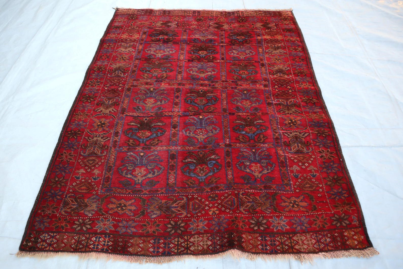 4x5 Ft Faded Grey Red High Pile Wool Rug, Afghan Handmade Area Rug ...