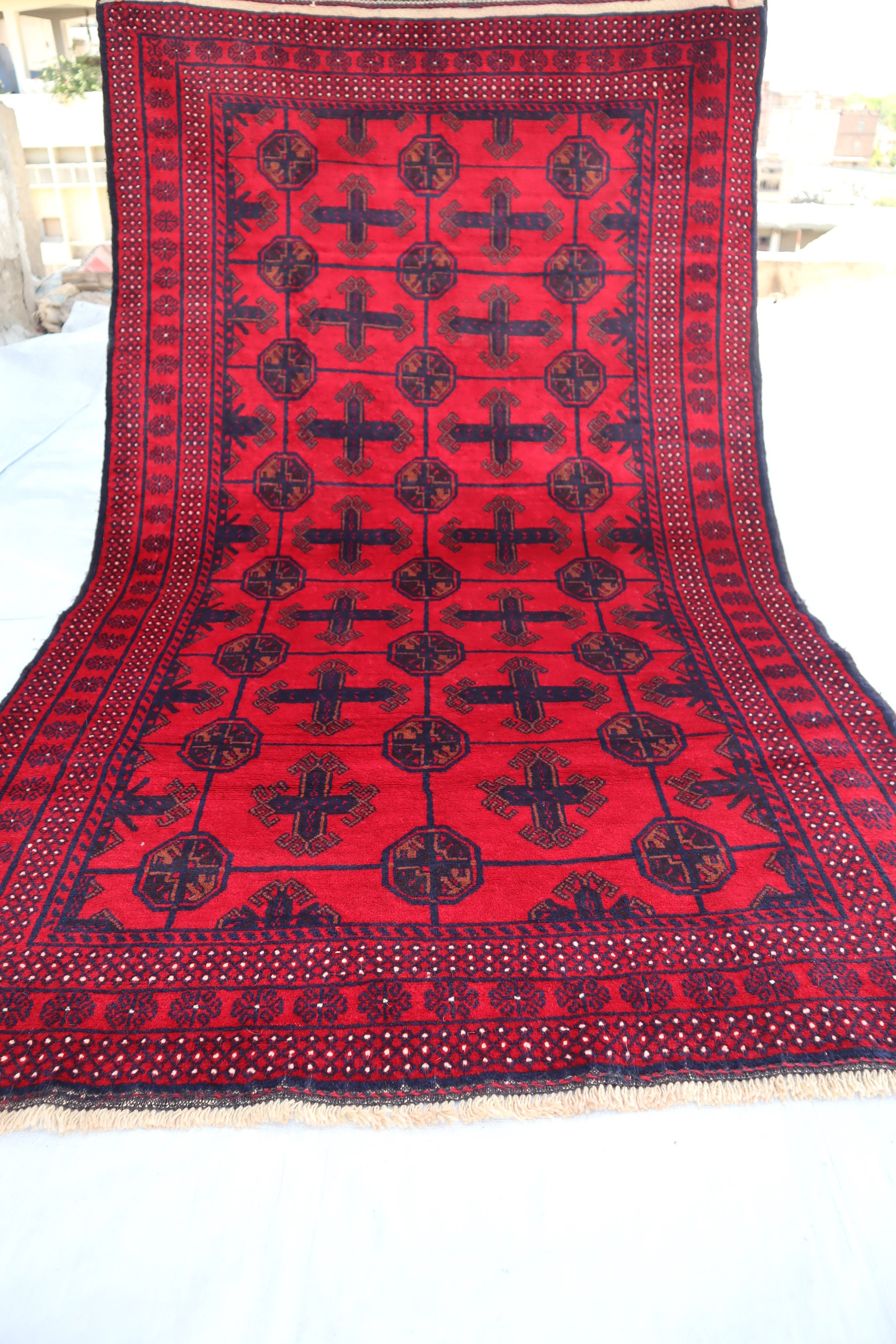 3'9x6'4 Ft Afghan Vintage Ersari Rug/ Turkmen Hand Knotted Wool Rug ...