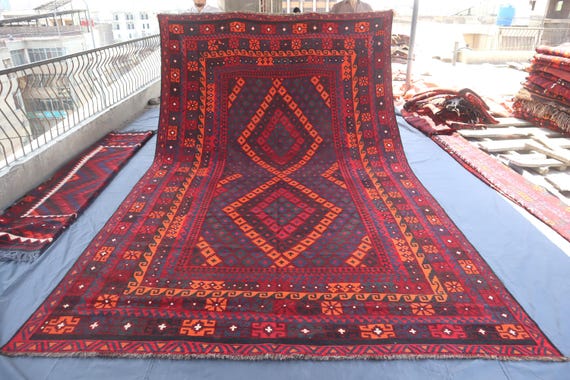 8'0x13'5 Ft Vintage Afghan Kilim Rug - Turkmen Flatweave