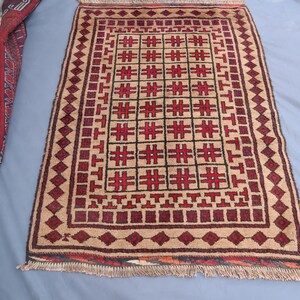 Alfombra beige de 1,15 m x 1,75 m, estilo tribal turcomano vintage baluchi, afgana, hecha a mano, de lana con tintes vegetales, oriental, para dormitorio y cocina de 1,20 m x 1,80 m