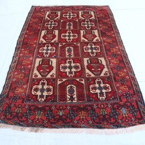 Vintage Rug 4x6 Geometric Baluchi Rug, Handmade Wool Rug, Oriental rug, Turkmen Tribal rug, Bedroom Living Room Rug, Office Rug, Kitchen Rug
