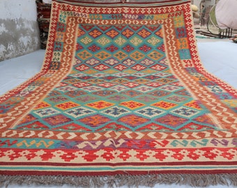 7x10 Fine Afghan Rug, Natural Dyed Wool Kilim Rug, Flatweave Rug, Geometric Rug, 7x10 Oriental rug Vintage rug, Rug for Bedroom, Living Room