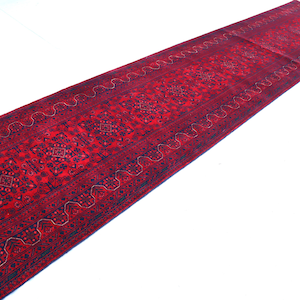 20 ft Long Red Black Runner rug, Afghan Bokhara Handmade Soft Pile Wool Runner rug, Turkmen Tribal Long Hallway Rug, Stairs Oriental Runner