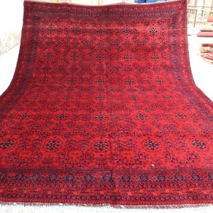10x13 Large Hand Knotted Area Rug - Afghan Traditional Vegi dyes Wool Bukhara Rug- Turkmen Tribal Rug- Oriental Area Rug- Aesthetic Hall Rug