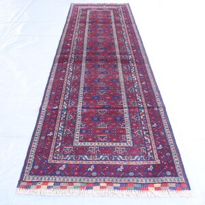 3x9 ft Afghan Runner rug- Handmade Hallway Rug- Vintage Turkmen Bidjar design Rug- Red Oriental Rug- Bedroom Rug- 3x9 Kitchen Hallway Runner