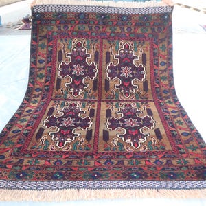 Antique Rug 3&#39;3x4&#39;6 ft Afghan Geometric design Rug- Handmade Turkmen Faded Brown Beige Rug- Oriental Area Rug- Living Room Rug- Bedroom Rugs
