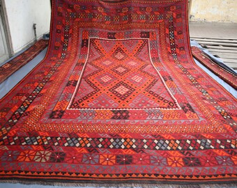 Terracotta 10x15 ft Vintage Area Rug/ Handmade Afghan Geometric Kilim Rug/ Flatweave Oriental Rug/ Bedroom Rug/ Kitchen Rug/ Living Room Rug