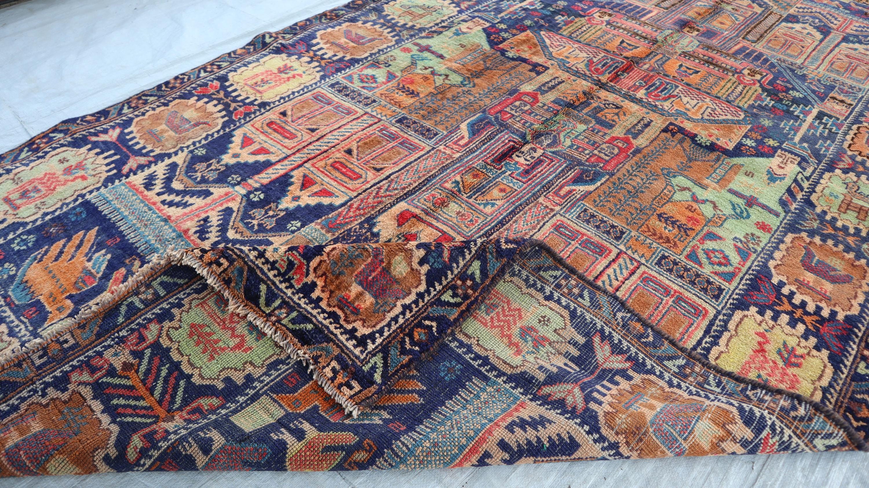 ヴィンテージラグ　トライバルラグ　セミアンティーク ヴィンテージバルーチラグ セミアンティークバルーチラグ 絨毯