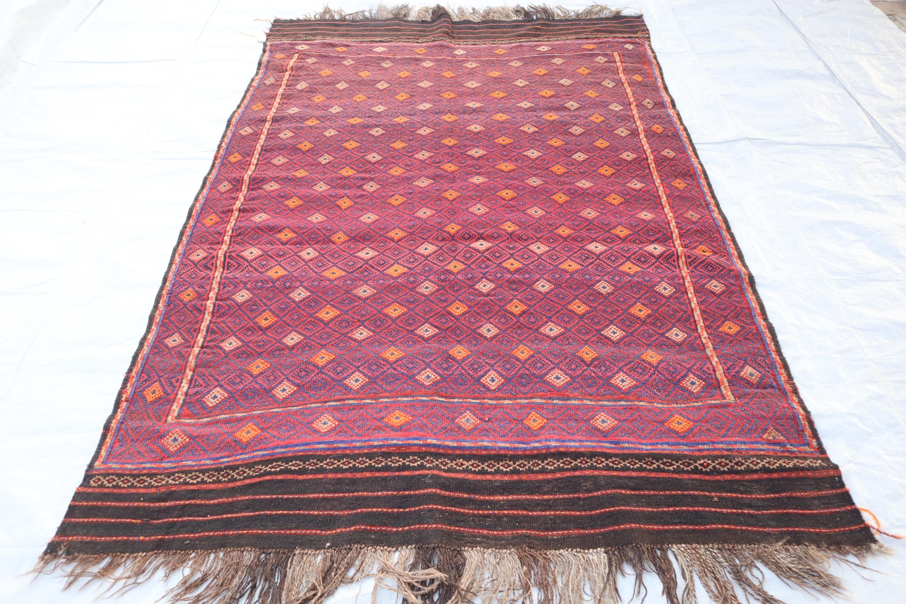 6x4 Ft Antique Kilim Rug, Authentic Afghan Handmade Kilim Wool