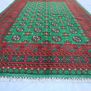 5&#39;6x8&#39;2 ft Green Bukhara Rug, Afghan Handmade Veg dyes Plush Wool Rug, Turkmen Tribal Area Rug, Oriental Green Rug, Bedroom Rug, Kitchen Rug
