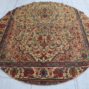 Beige Oushak Rug 7x7 ft One Of a Kind Afghan Handmade Floral Pattern Rug, 200x200 cm Ziegler design Rug, Bidjar Oriental Rug, Kids Room Rug