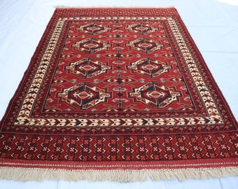 Antique Turkmen Tekke Rug 4x5 Ft Afghan Handmade Soft Wool Rug, Turkoman Hand Knotted Area Rug, Bukhara Rug-Vintage Oriental Rug-Bedroom Rug